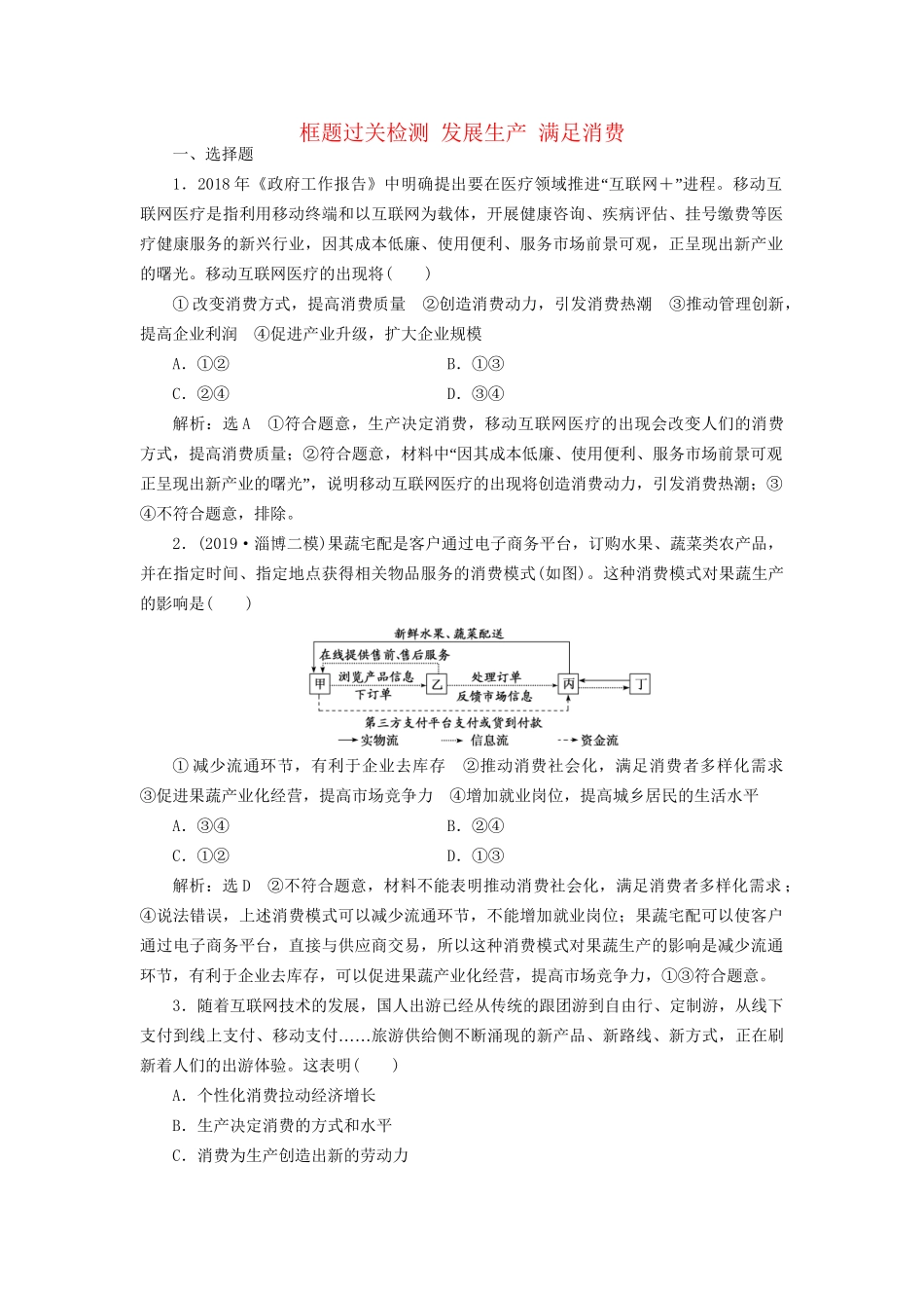 高考政治新创新大一轮复习 框题过关检测 发展生产 满足消费 新人教版必修1-新人教版高三必修1政治试题_第1页