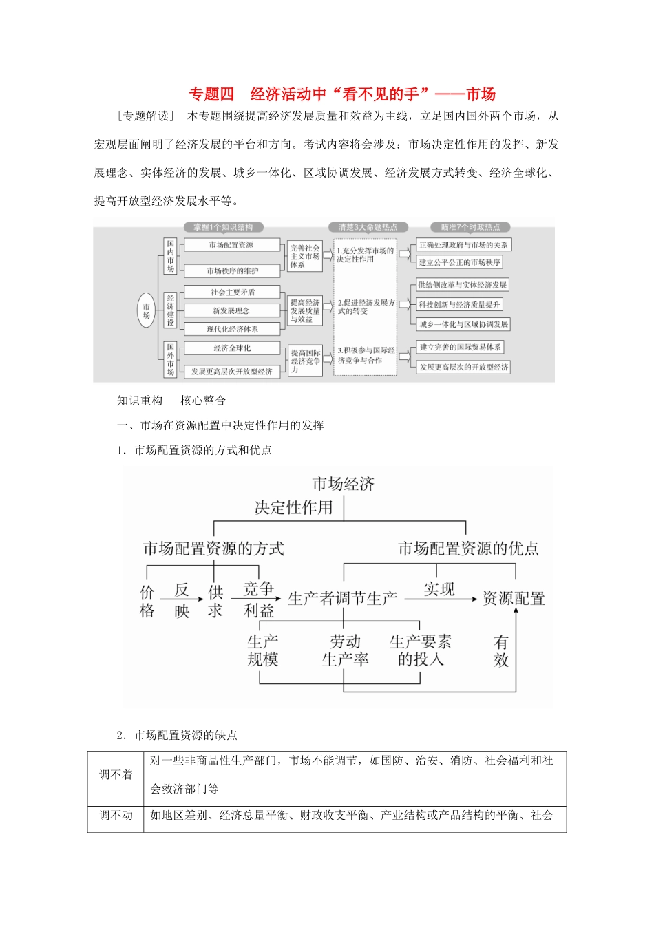高考政治二轮复习 专题培优第一编 专题四 经济活动中“看不见的手”——市场作业（含解析）-人教版高三政治试题_第1页