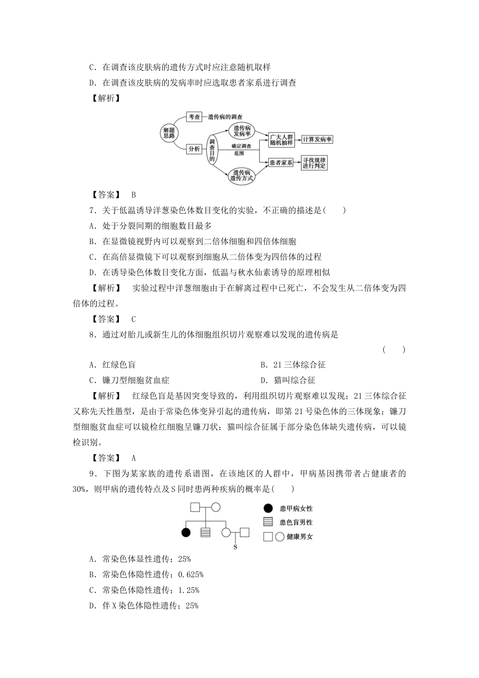高考生物一轮复习 分层限时跟踪练21 染色体变异与人类遗传病-人教版高三全册生物试题_第3页