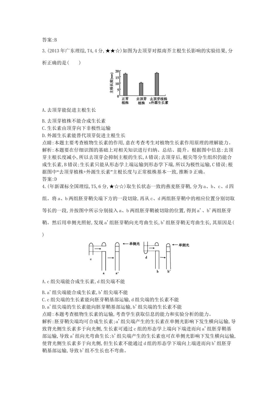高考生物一轮复习高考题分类汇编 第7单元 生命活动的调节 专题14 植物生命活动的调节（必修3）-人教版高三必修3生物试题_第2页