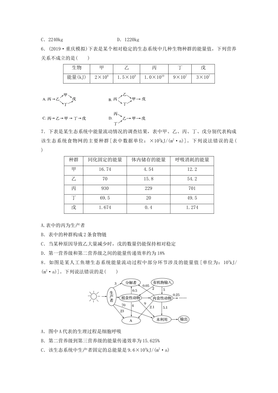 高考生物一轮复习 第九单元 难点突破练71 突破生态系统能量流动的相关计算（含解析）-人教版高三生物试题_第2页