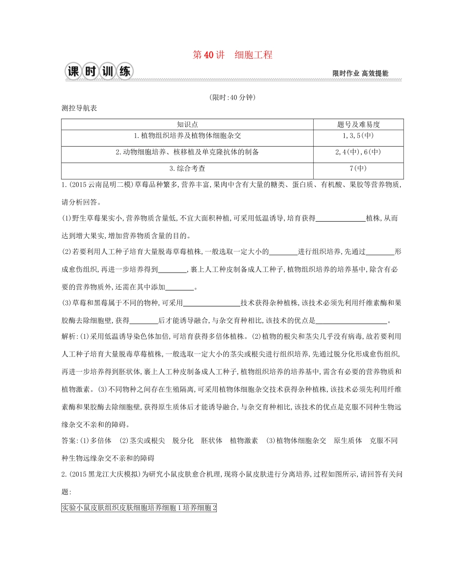 高考生物一轮复习 第十一单元 现代生物科技专题 第40讲 细胞工程-人教版高三生物试题_第1页