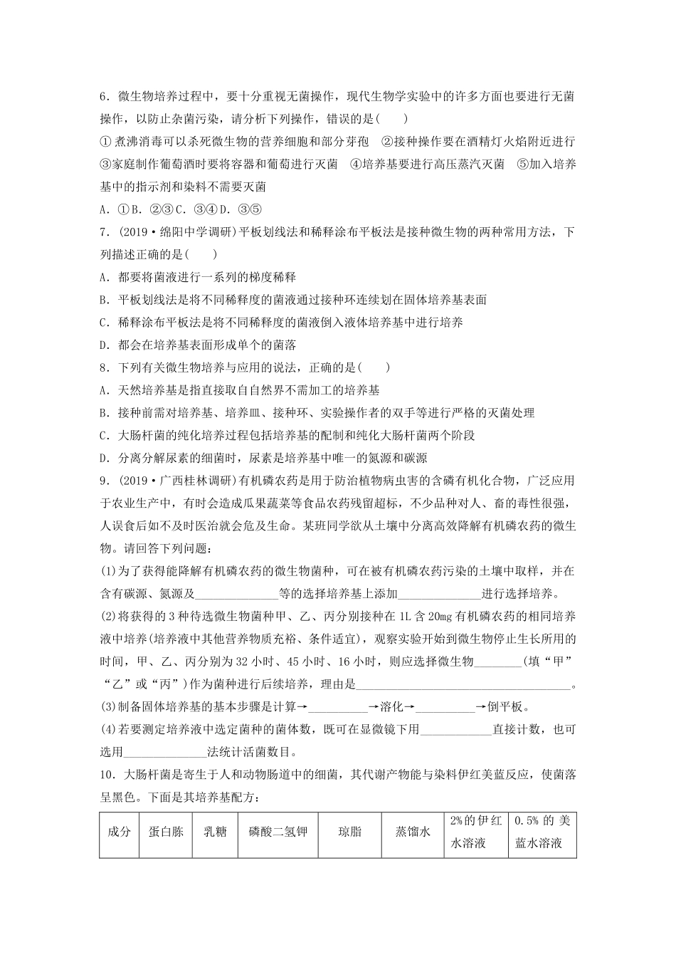 高考生物一轮复习 第十一单元 重点强化练80 梳理微生物培养的相关技术（含解析）-人教版高三生物试题_第2页