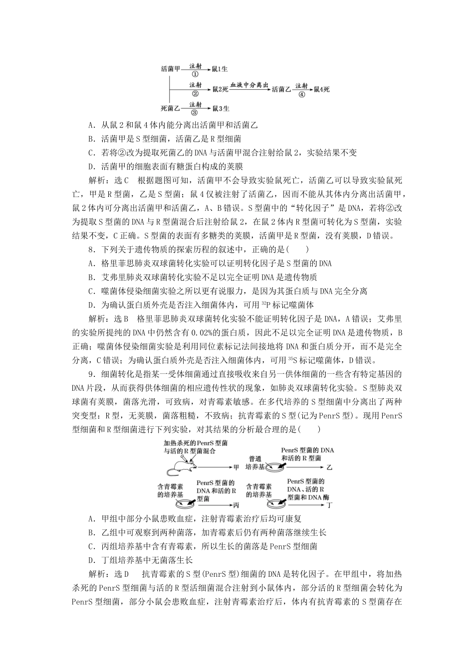 高考生物一轮复习 课时跟踪检测（二十）DNA是主要的遗传物质（含解析）-人教版高三生物试题_第3页