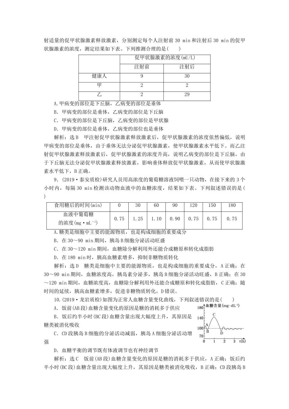 高考生物一轮复习 课时跟踪检测（二十八）通过激素的调节（含解析）-人教版高三生物试题_第3页