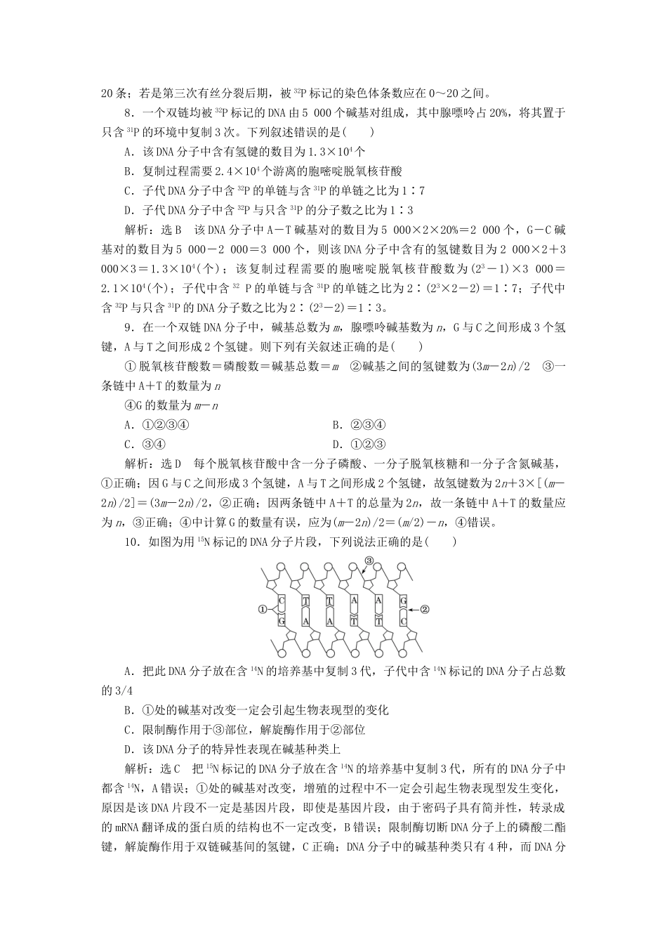 高考生物一轮复习 课时跟踪检测（二十一）DNA分子的结构、复制与基因的本质（含解析）-人教版高三生物试题_第3页