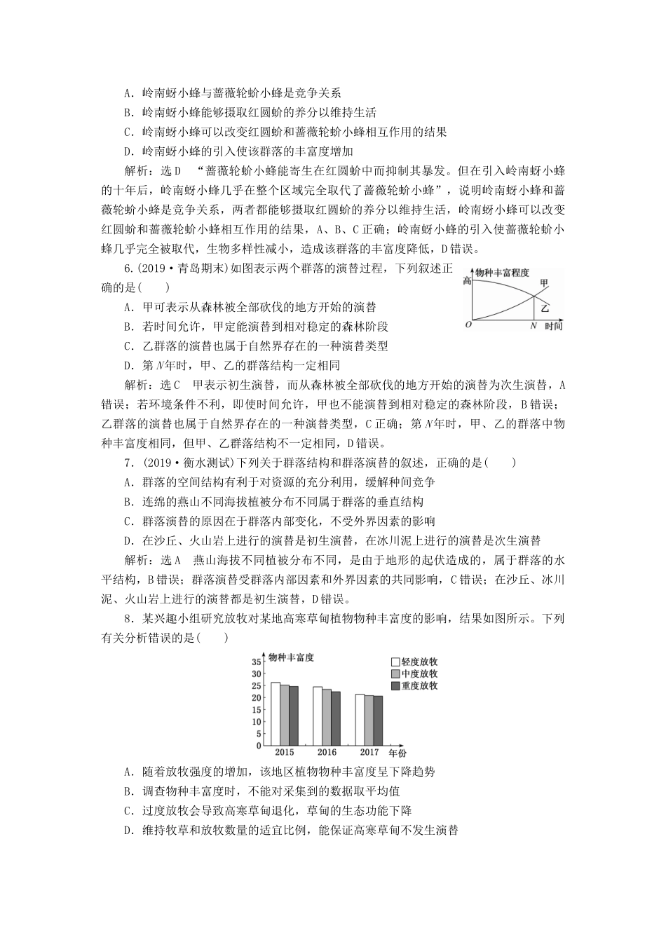 高考生物一轮复习 课时跟踪检测（三十三）群落的结构和演替（含解析）-人教版高三生物试题_第2页