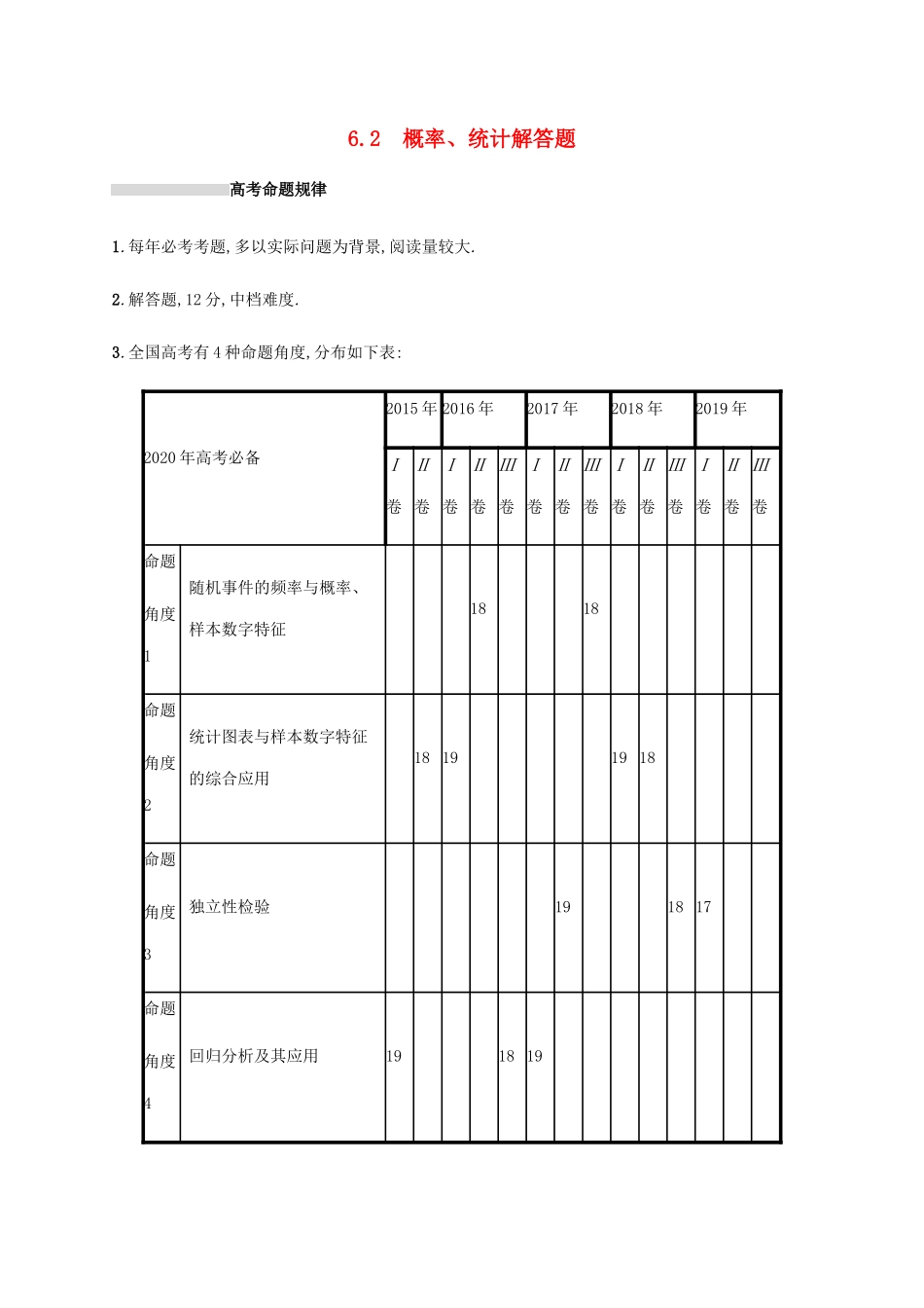 高考数学复习 专题六 统计与概率 6.2 概率、统计解答题练习 文-人教版高三数学试题_第1页