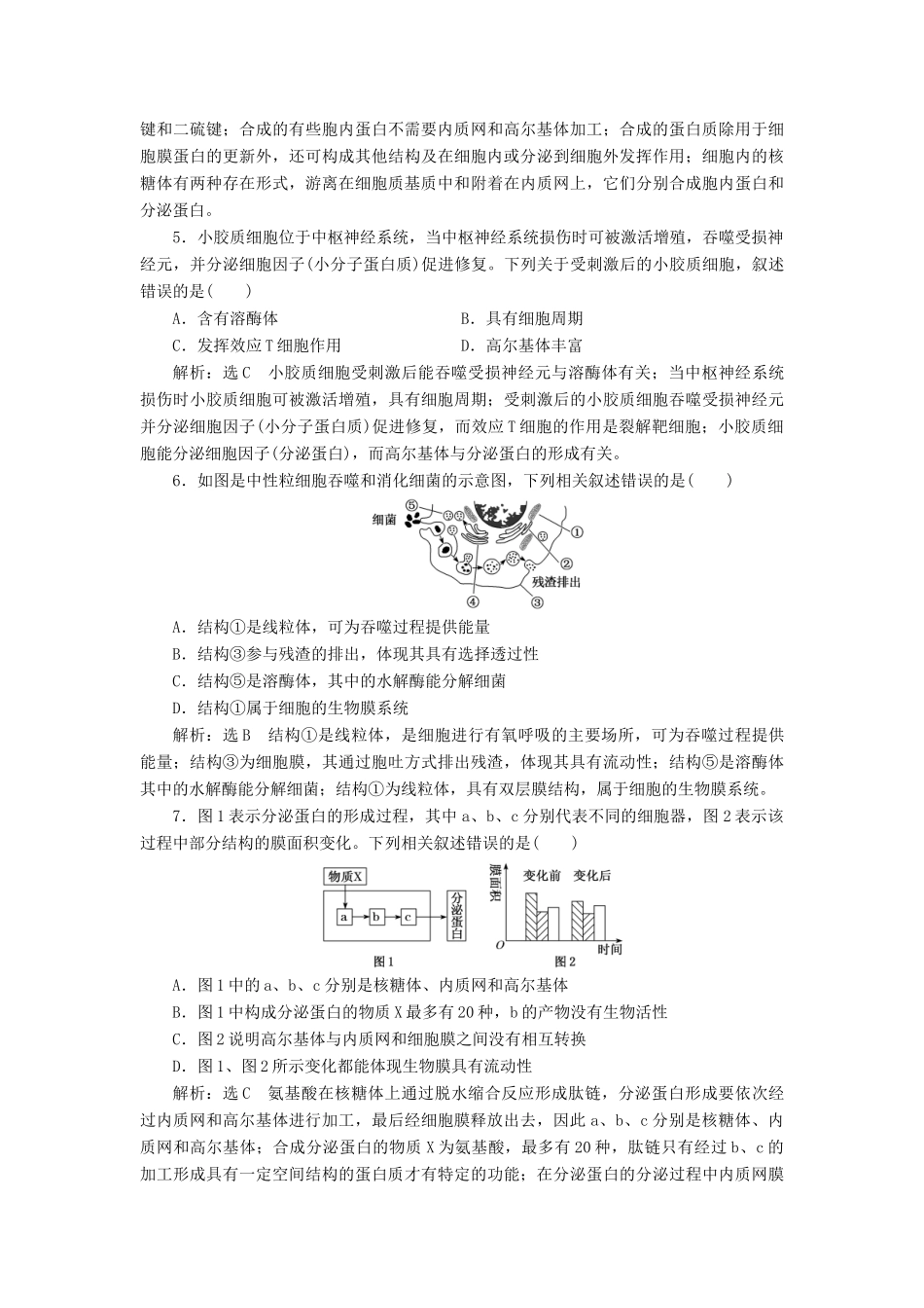 高考生物一轮复习 课下达标检测（六）细胞器--系统内的分工合作（含解析）-人教版高三生物试题_第2页