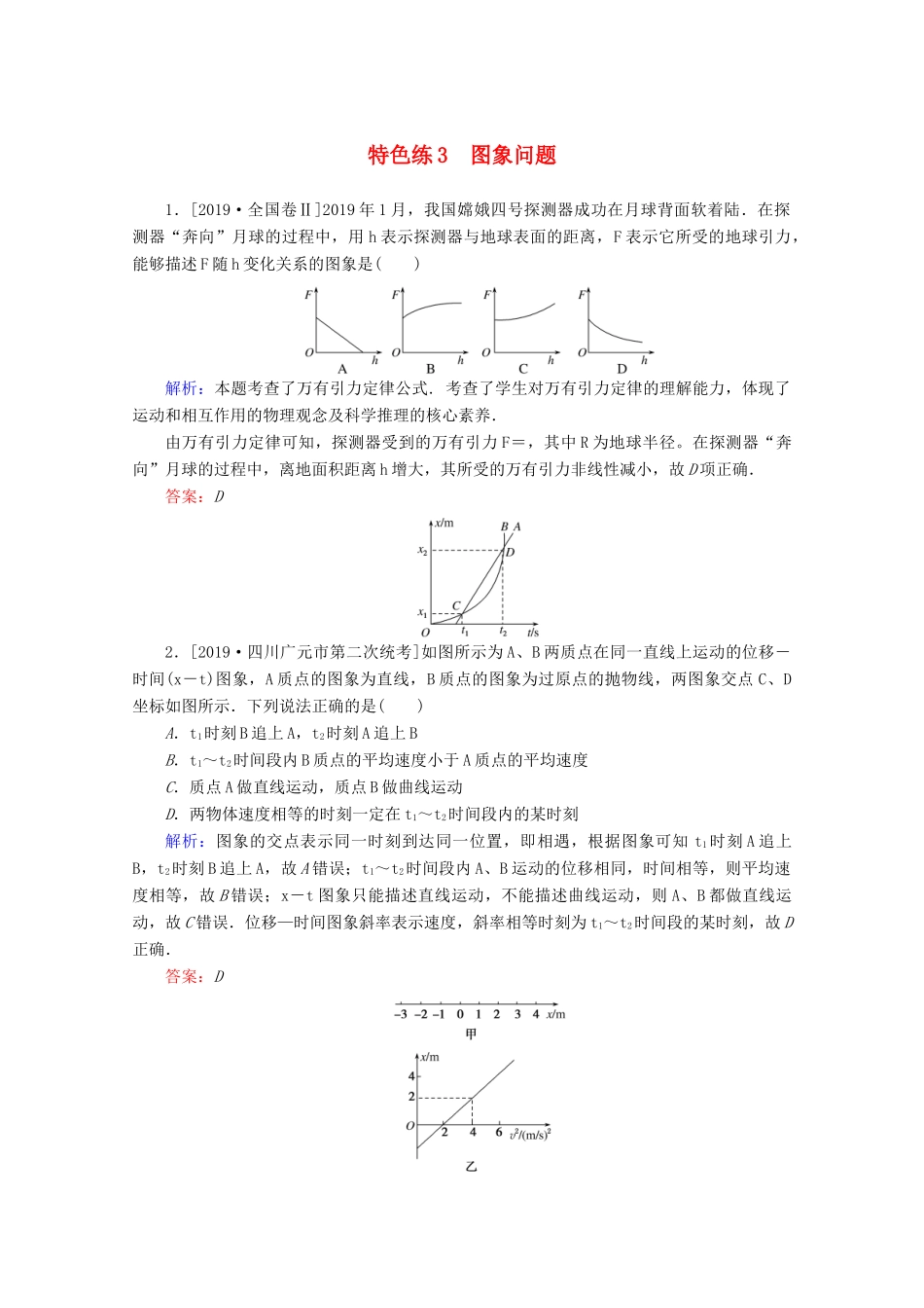 高考物理二轮复习 特色练3 图象问题（含解析）-人教版高三全册物理试题_第1页