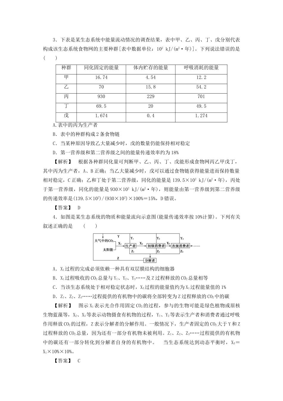高考生物一轮复习 重点突破提升练4 生态系统结构与功能的综合应用题-人教版高三生物试题_第2页