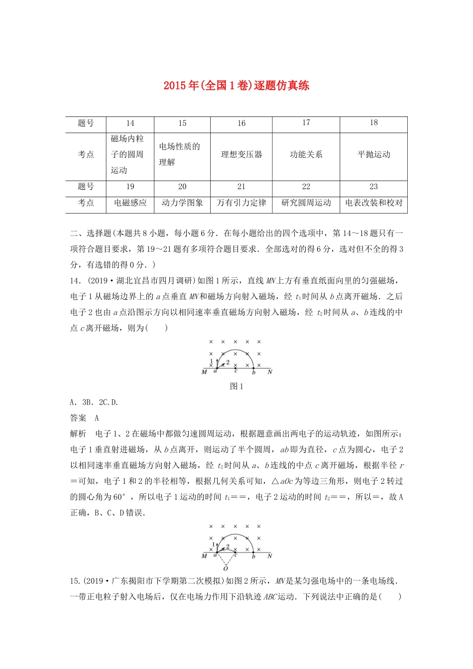 高考物理二轮复习“82”限时训练13 （全国1卷）逐题仿真练（含解析）-人教版高三全册物理试题_第1页
