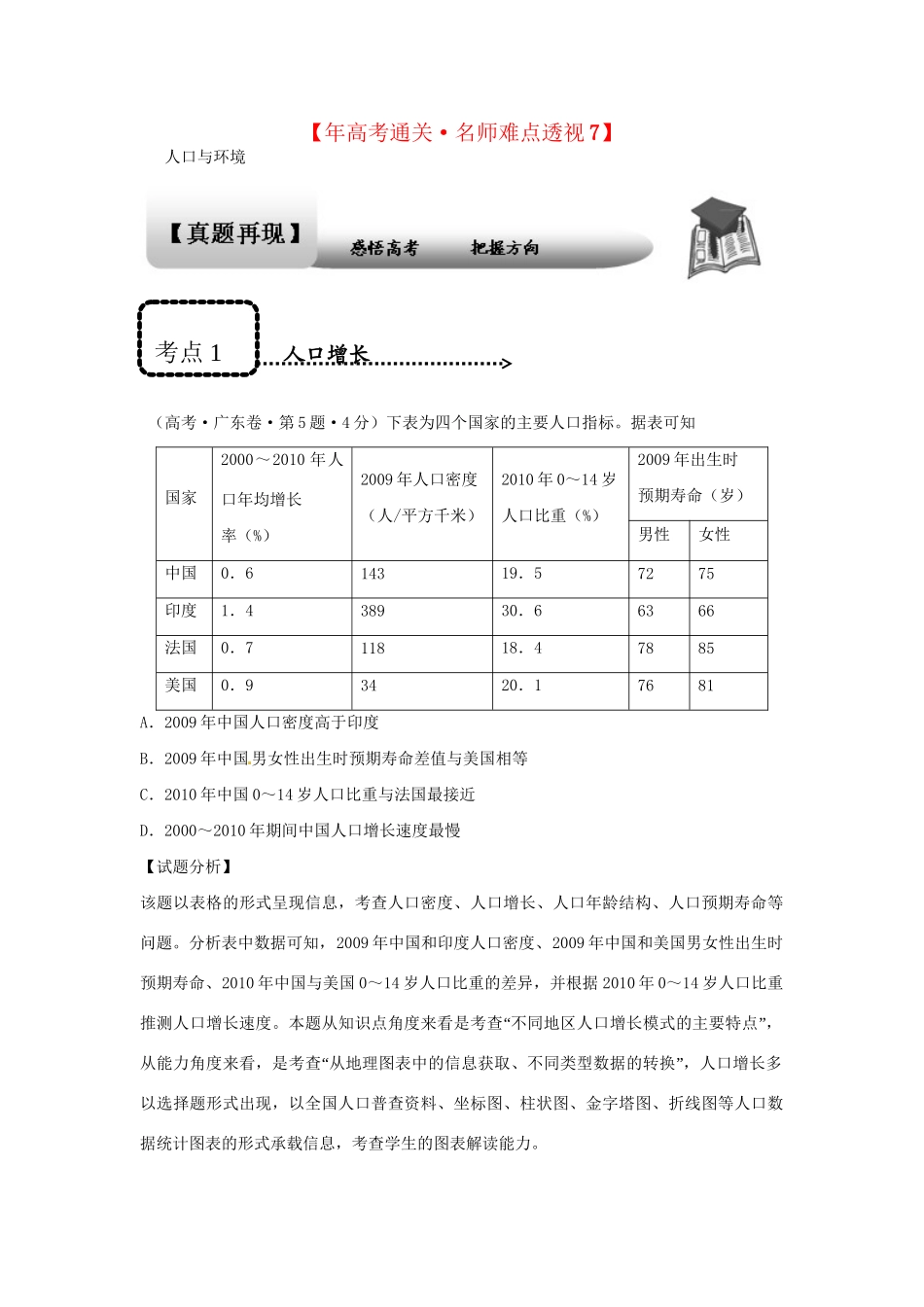 高考地理 专题通关系列 人口与环境_第1页