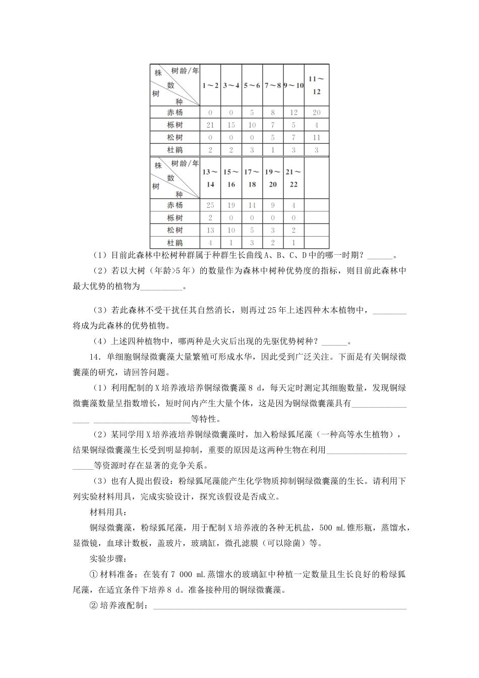 高考生物一轮复习 专题突破22 群落的结构和演替定时跟踪检测（含解析）新人教版_第3页