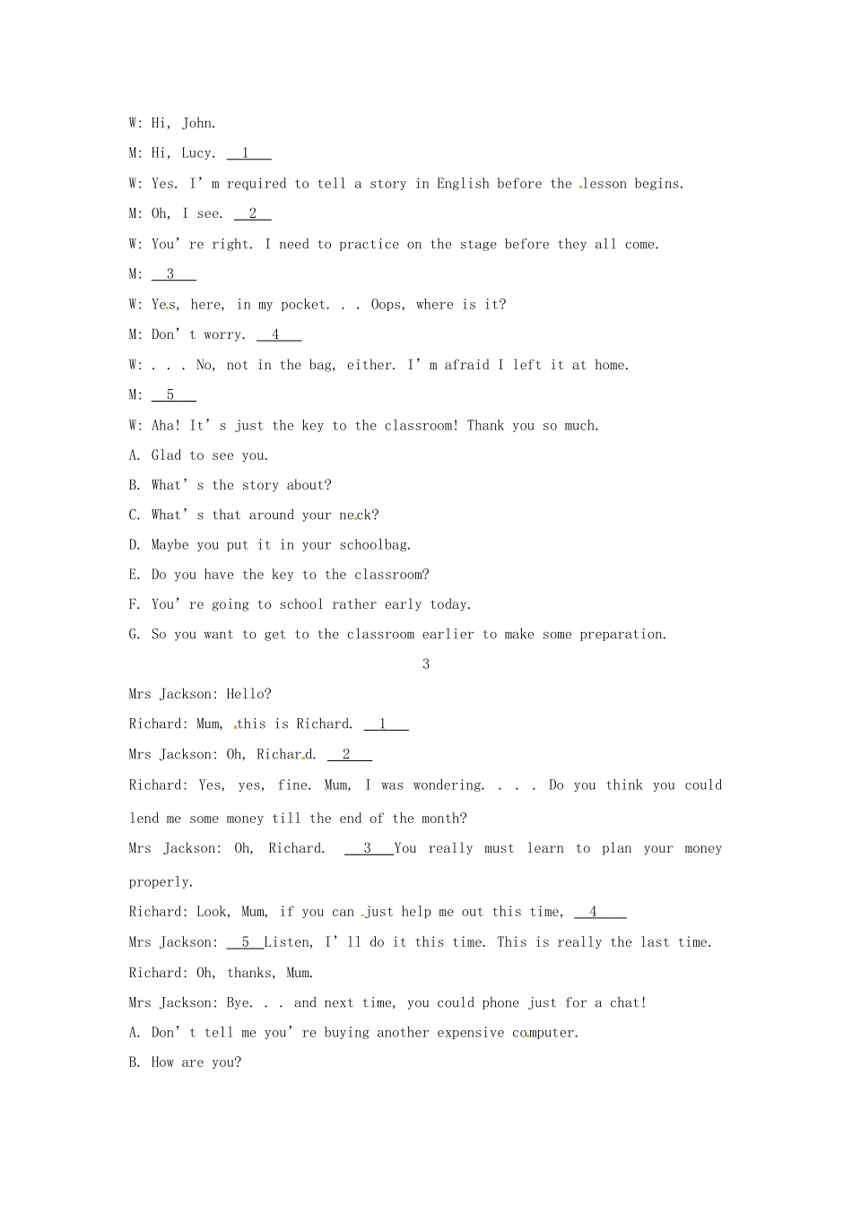 高考英语二轮专题突破检测 补全对话A_第2页