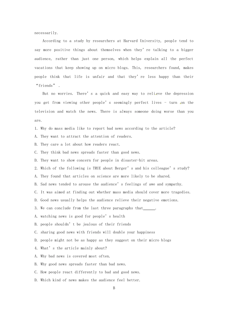 高考英语二轮专题突破检测 阅读理解升级_第2页