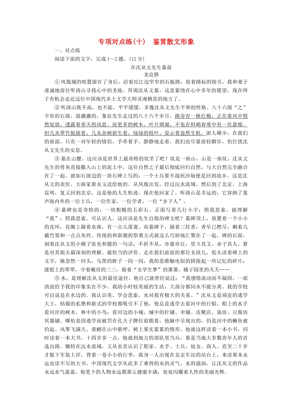 高考语文一轮复习 专项对点练（10）鉴赏散文形象-人教版高三语文试题_第1页