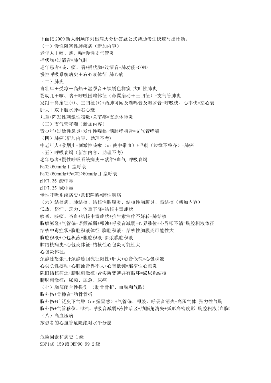 备考2010年执业医师资格之---2009病历分析答题公式(51个疾病)_第1页