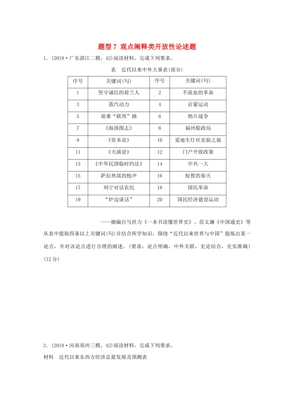 高考历史一轮复习 压轴大题分型练 题型7 观点阐释类开放性论述题（含解析）-人教高三全册历史试题_第1页