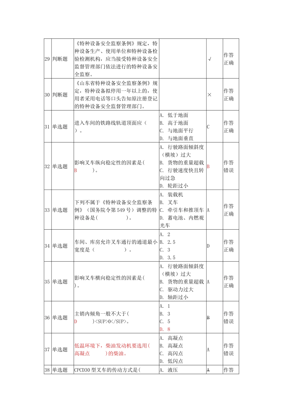 场(厂)内专用机动车辆安全管理(叉车A8)模拟试题6套及答案_第3页
