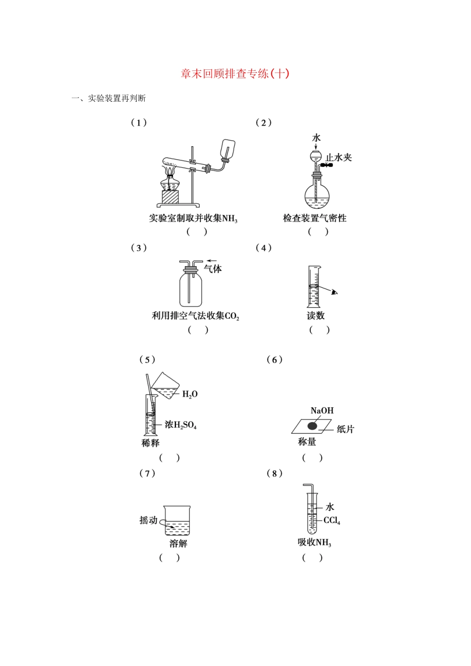 高考化学总复习 第十章 化学实验分类探究章末回顾排查专练_第1页