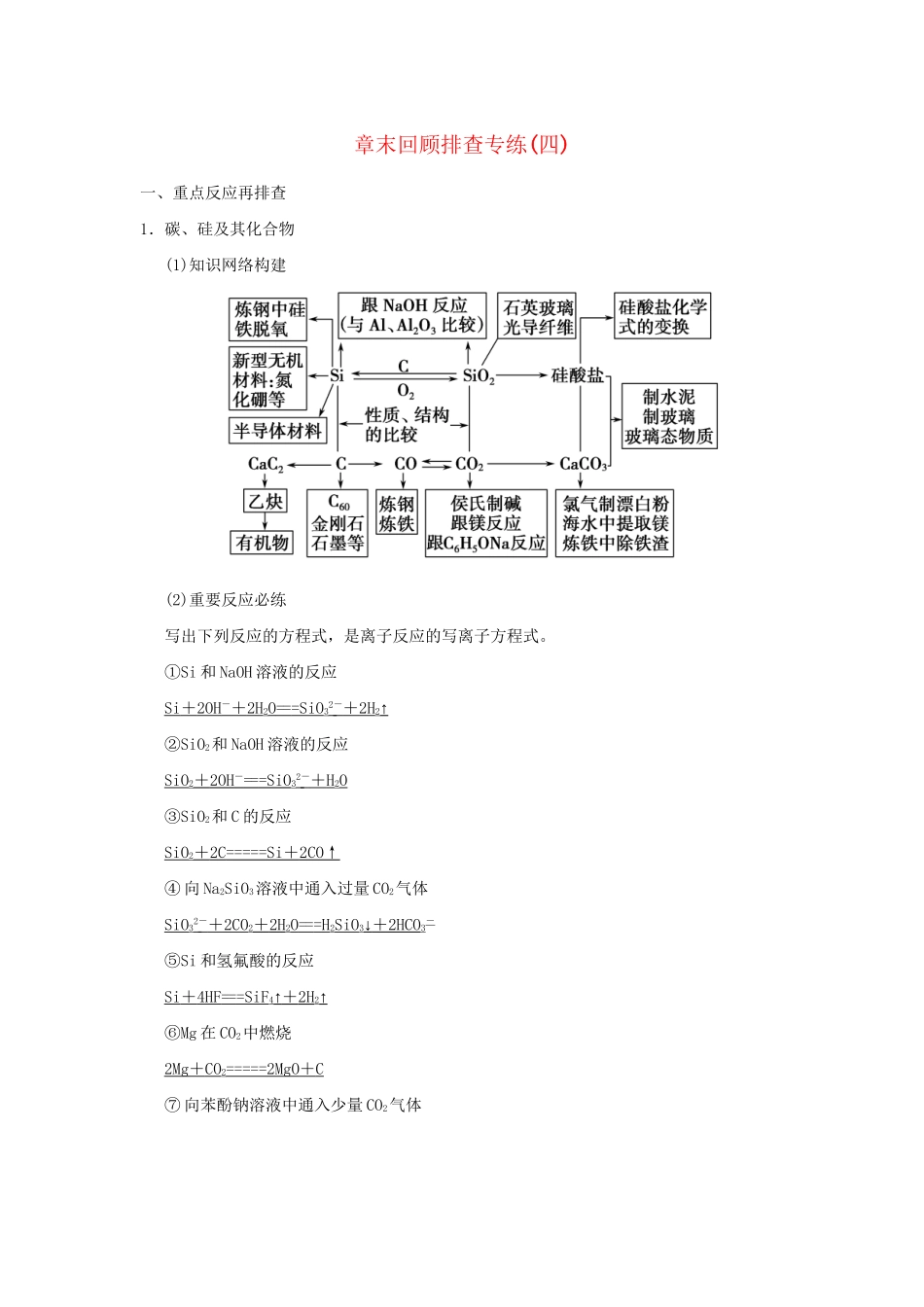 高考化学总复习 第四章 非金属及其化合物章末回顾排查专练_第1页