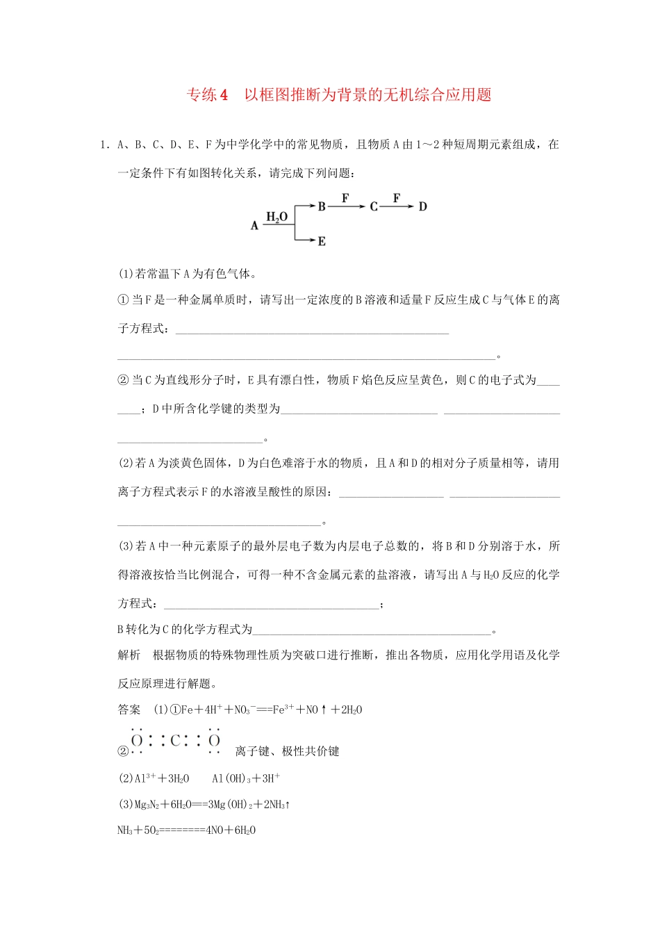 高考化学总复习 热点回头专练4 以框图推断为背景的无机综合应用题_第1页