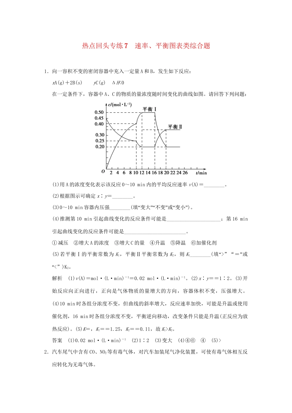 高考化学总复习 热点回头专练7 速率、平衡图表类综合题_第1页