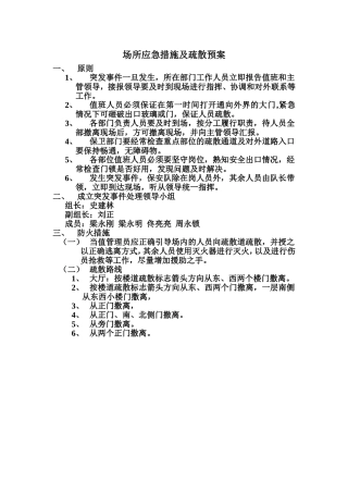 场所应急措施及疏散预案