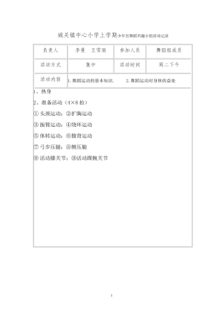 城关镇中心小学上学期少年宫舞蹈兴趣小组活动记录