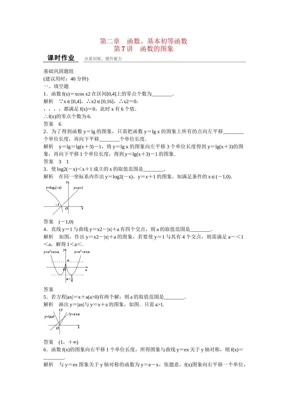 高考数学一轮复习 第2章 第7讲 函数的图象课时作业 文_第1页