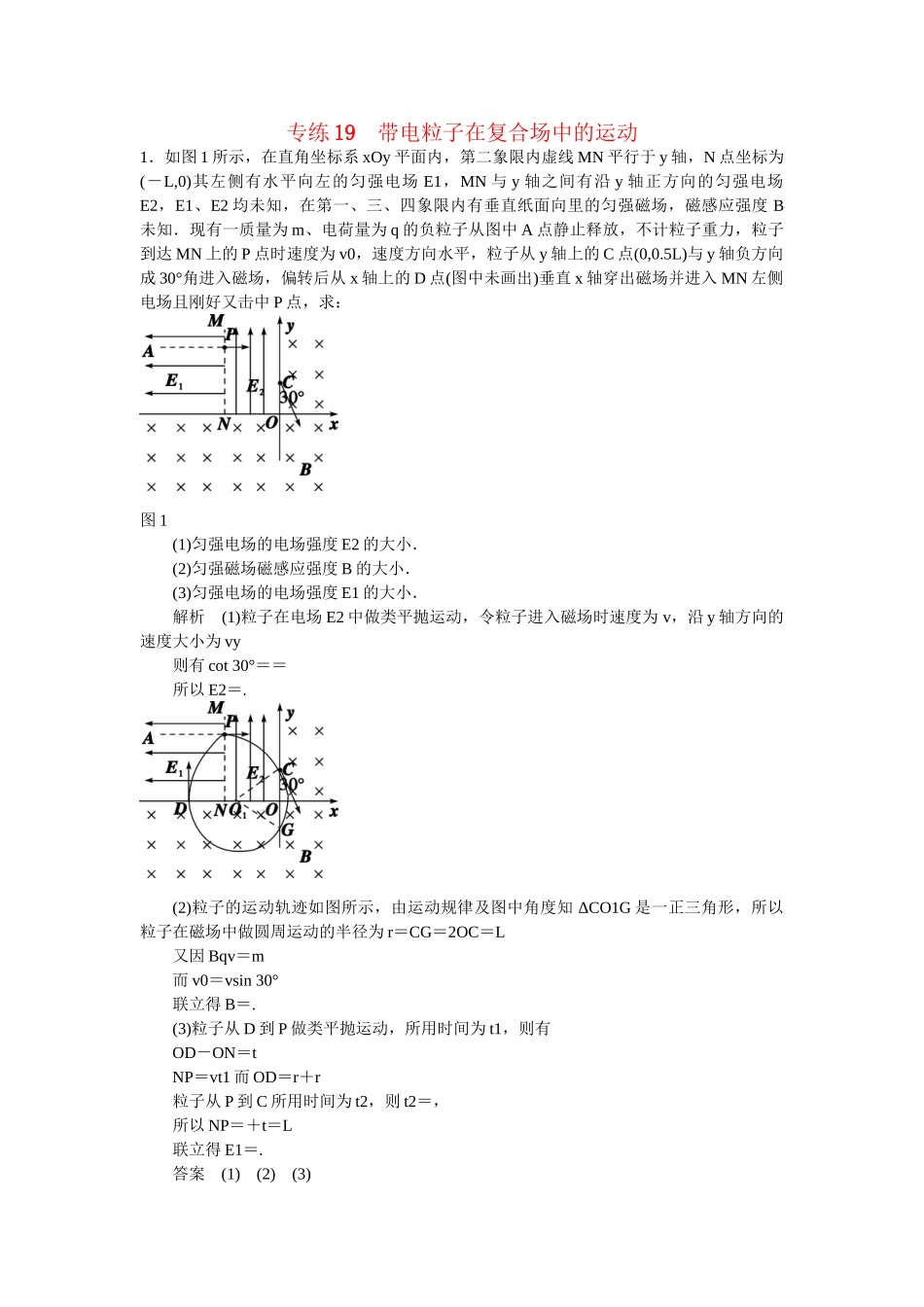 高考物理二轮复习 精选题组专练19 带电粒子在复合场中的运动（含解析）_第1页