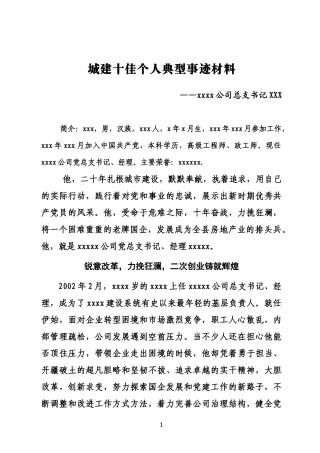城建十佳个人事迹材料