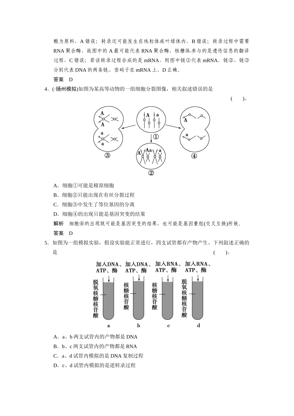 高考生物三轮高频考点 遗传的分子基础与细胞基础考前猜题通关演练_第2页