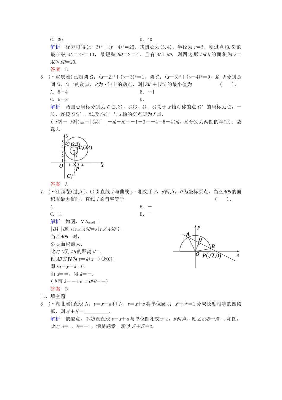 高考数二轮复习 专题强化训练5 第1讲 直线与圆 文（含解析）_第2页
