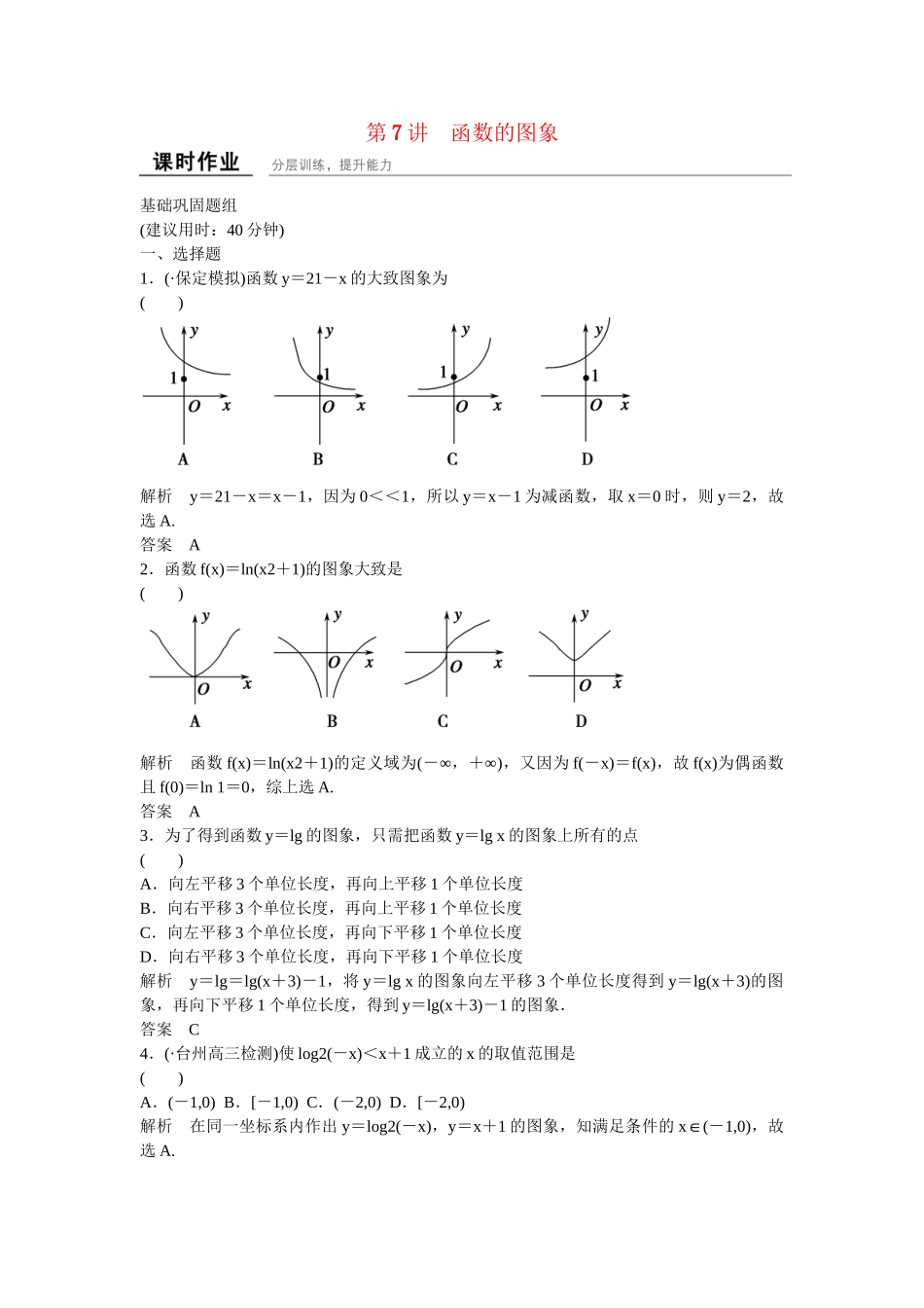 高考数一轮复习 27函数的图象课时作业 理_第1页