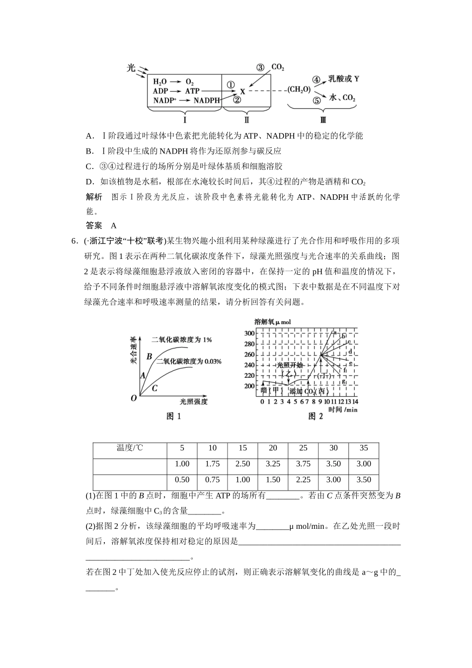高三生物二轮冲刺盘查知识点 考纲对接演练 专题2 第2讲 光合作用与细胞呼吸_第3页