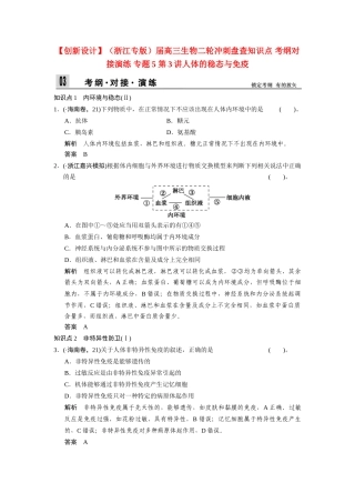 高三生物二轮冲刺盘查知识点 考纲对接演练 专题5 第3讲人体的稳态与免疫