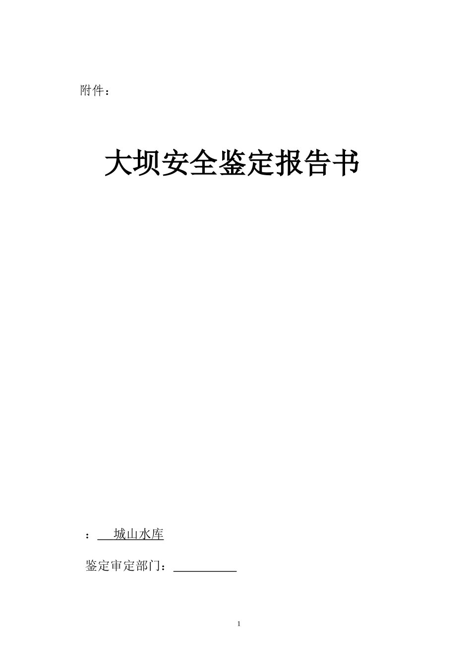 城山大坝安全鉴定报告书_第1页