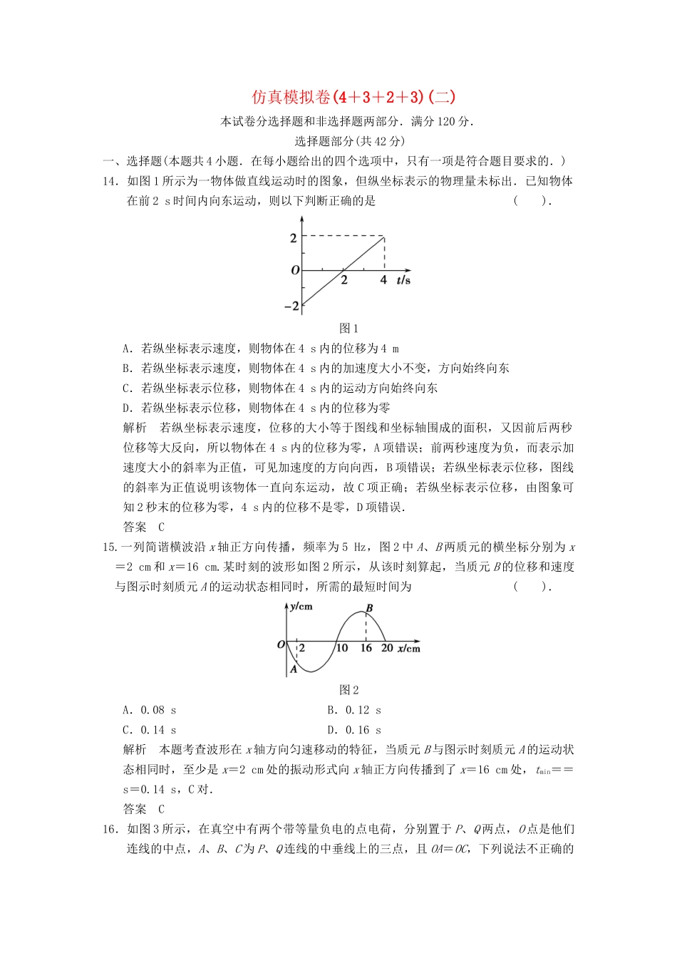 高考物理 仿真模拟卷(4＋3＋2＋3)(二)_第1页