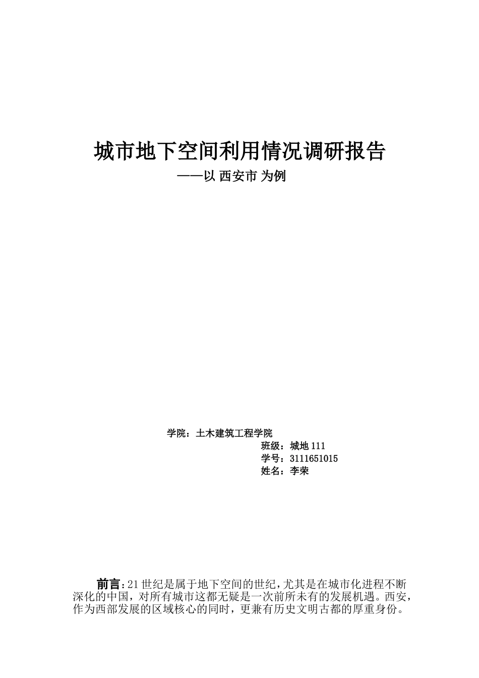 城市地下空间利用情况调研报告_第1页
