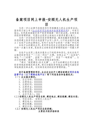 备案项目网上申报-安顺无人机生产项目(申报大纲)