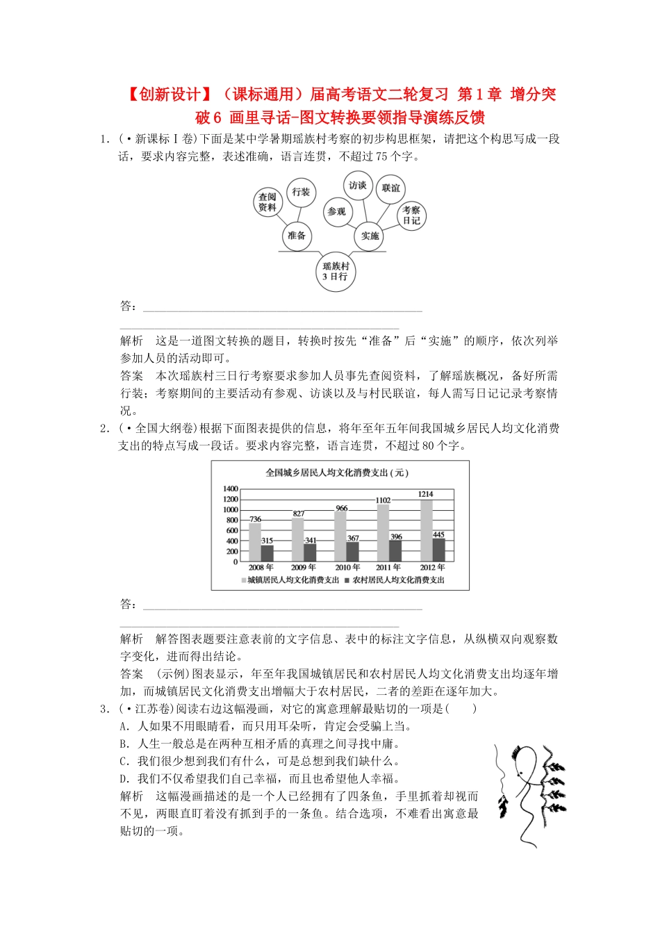 高考语文二轮复习 第1章 增分突破6 画里寻话图文转换要领指导演练反馈_第1页