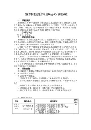城市轨道交通行车组织技术-课程标准