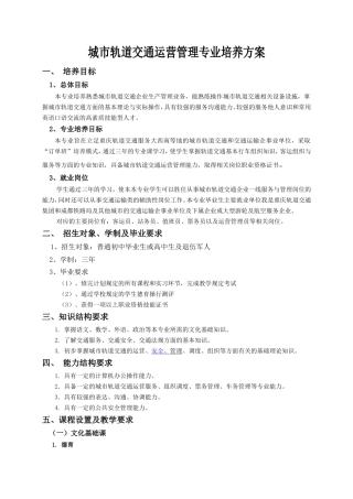 城市轨道交通运营管理专业人才培养方案