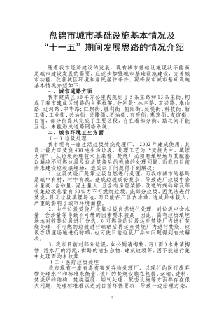 城市基础设施基本情况及十一五发展思路