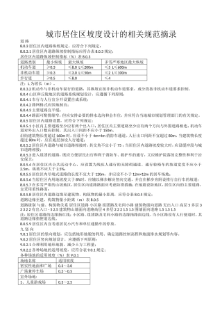 城市居住区坡度设计的相关规范摘录