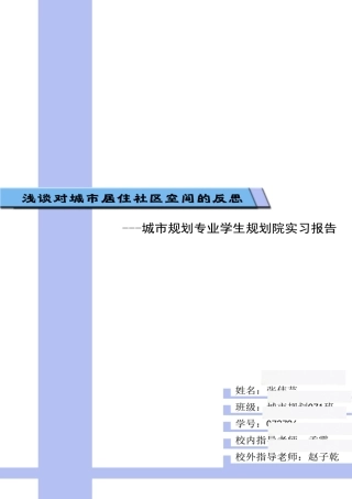城市规划专业学生规划院实习报告