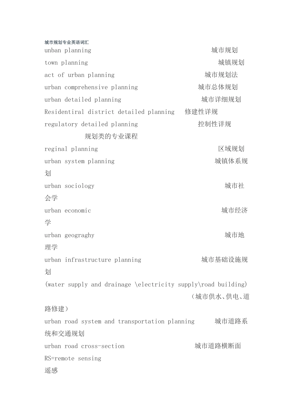 城市规划专业英语词汇_第1页