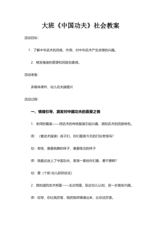 大班《中国功夫》社会教案